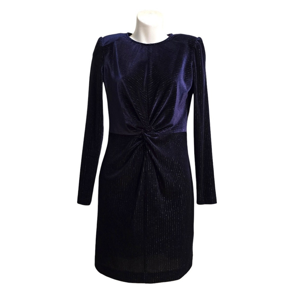 LDT Gillian Velvet Metallic Long Sleeve Twist Front Mini Dress In Midnight Sz 0